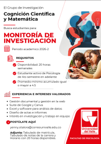 Convocatoria: Monitor&iacute;a de Investigaci&oacute;n &ndash; Grupo Cognici&oacute;n Cient&iacute;fica y Matem&aacute;tica